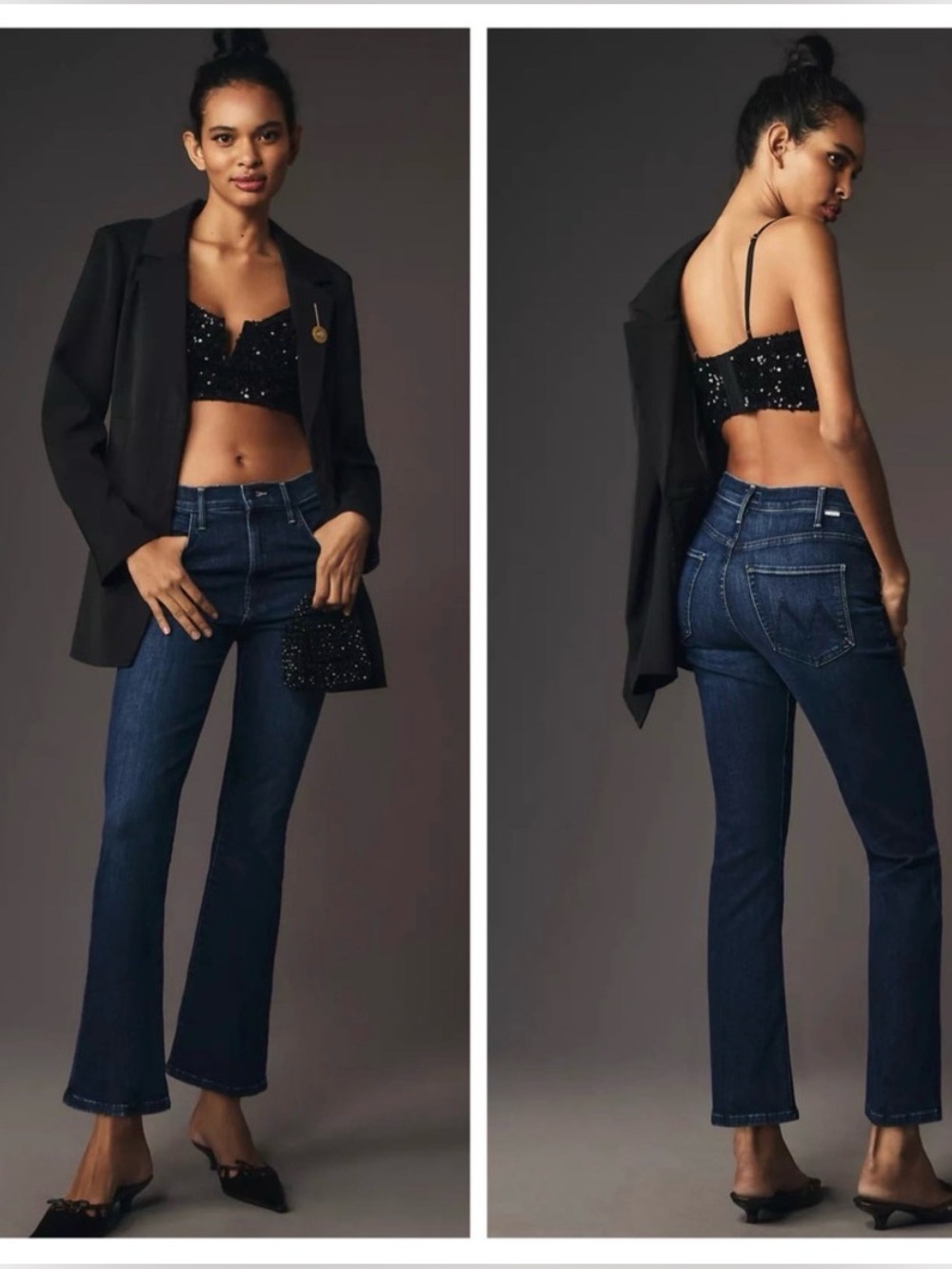 MOTHER The Hustler Ankle Jeans Dark Blue Ink High-Rise Flare Bootcut Jeans